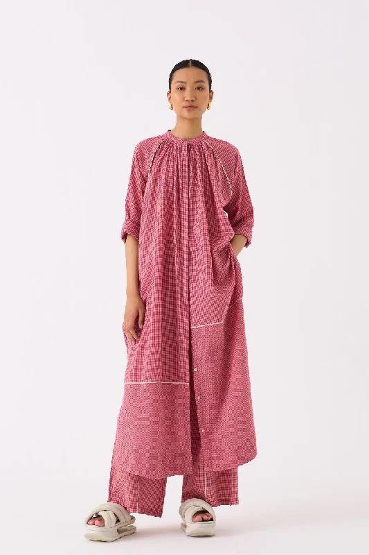 Gather Neck Shirt Co ord Pink Check