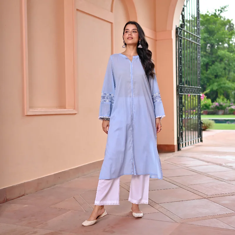 Powder Blue White Kurta Set