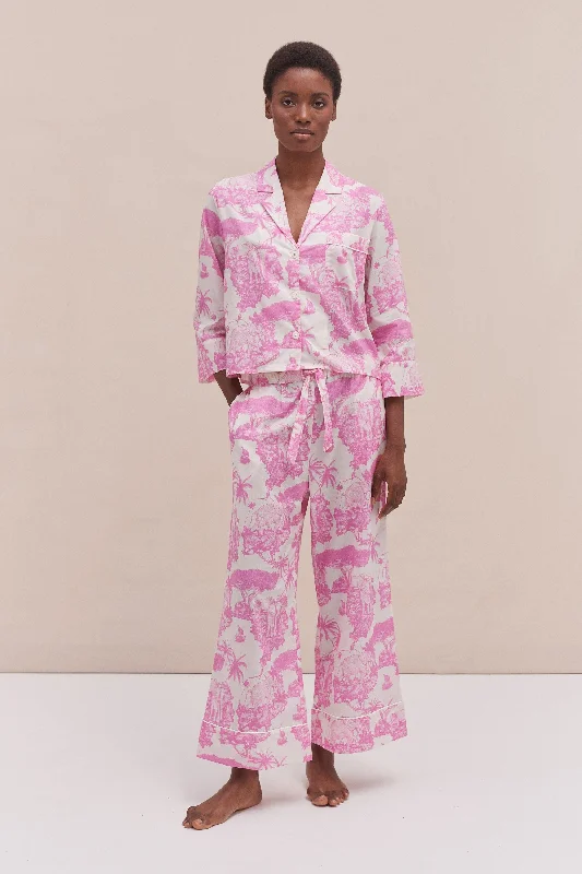 Boxy Shirt and Wide Leg Trouser Set Loxodonta Print Pink