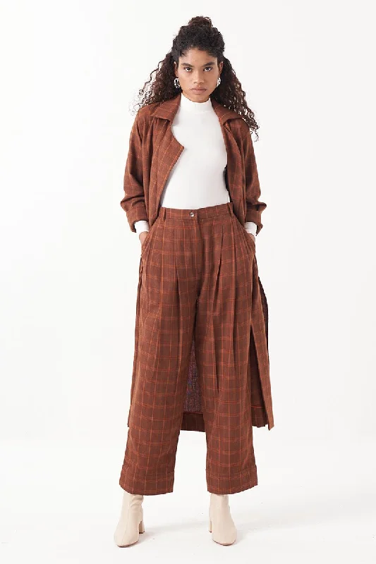 Overlap Kaftan Brown Check Co-Ord (Set Of 2)