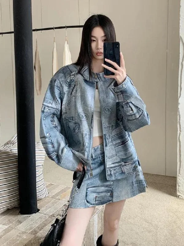 Denim Jacket & Mini Skirt Two Piece Set