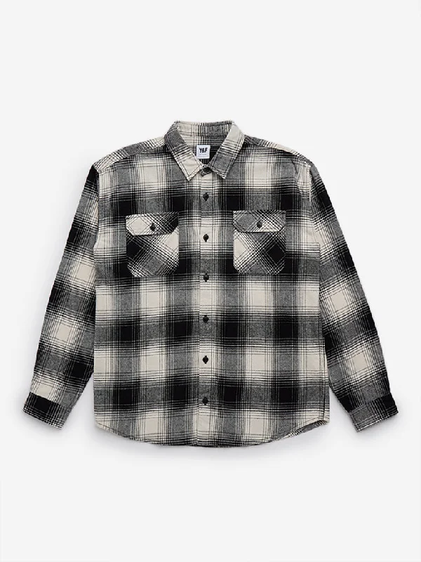 Y&F Kids Black Checkered Cotton Shirt