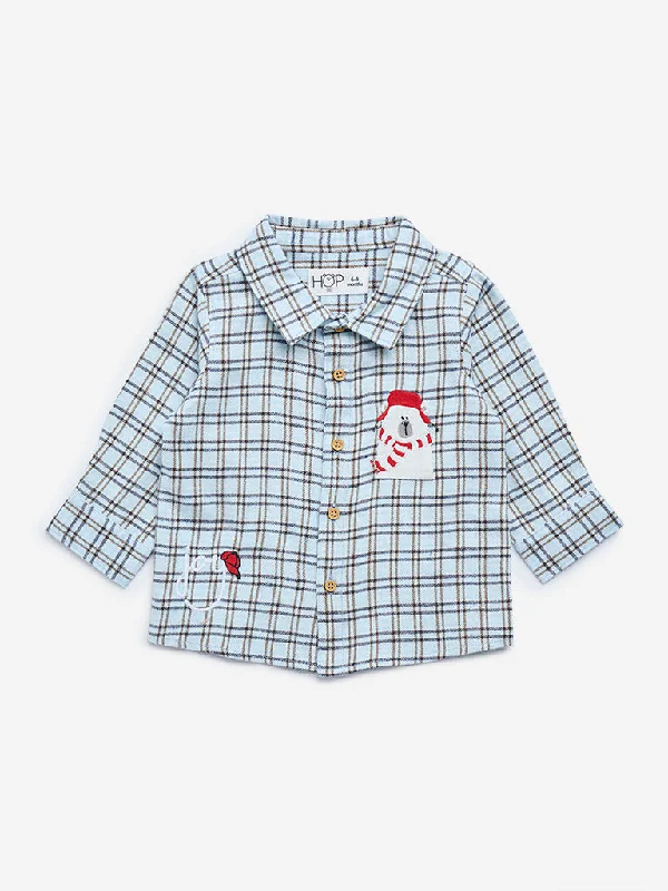 HOP Baby Blue Checkered Cotton Shirt