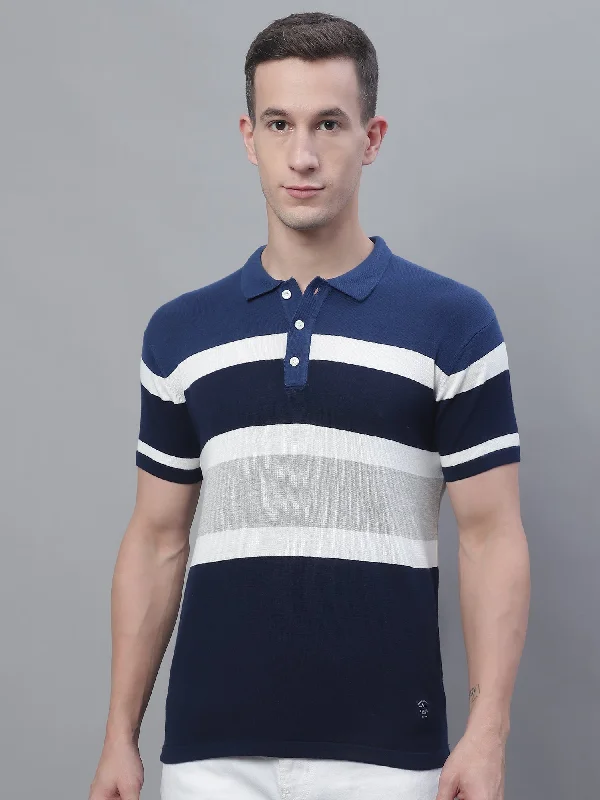 Men Blue Polo Neck T-Shirt