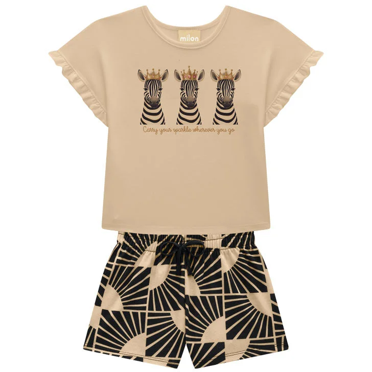 2 Piece Girls S/S Zebra Top & Shorts