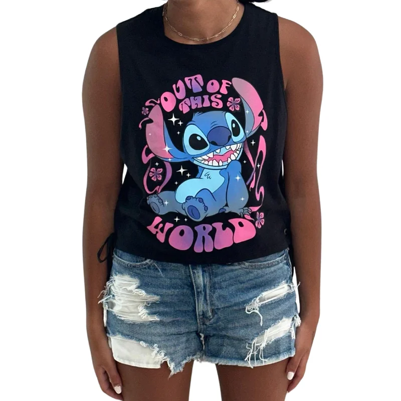 Disney Junior Girls Lilo and Stitch Crop Top Tank T-Shirt with Side Tie- Junior Girls Sizes XS-3XL