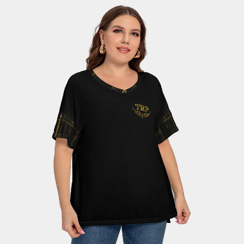 TRP Matrix 01 Ladies Designer Drop Shoulder V-neck Plus Size T-shirt with Sleeve Loops