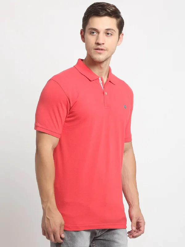 Men Orange Casual Polo Neck T-Shirt