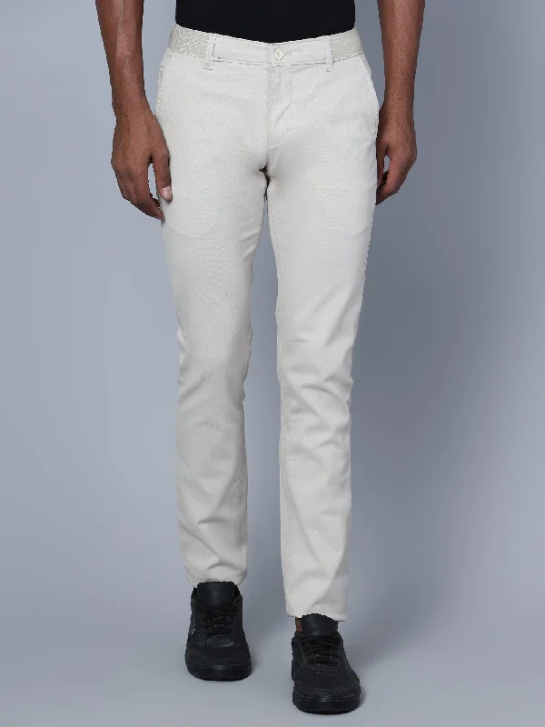 Men's Casual Flat front Beige  Trousers