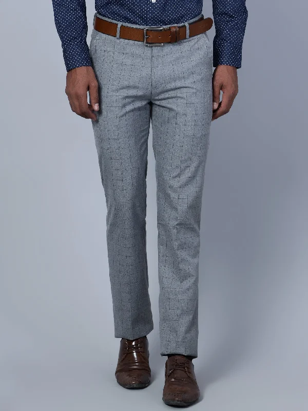 Men's Formal Flat front Grey Checks Trousers