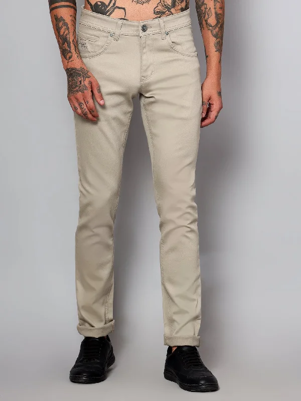 Men's Casual Flat front Fawn  Trousers