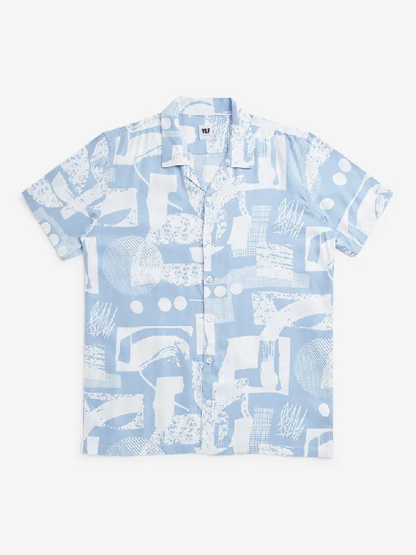 Y&F Kids Blue Abstract Print Resort-Fit Shirt