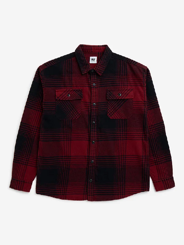 Y&F Kids Red Checks Design Cotton Shirt