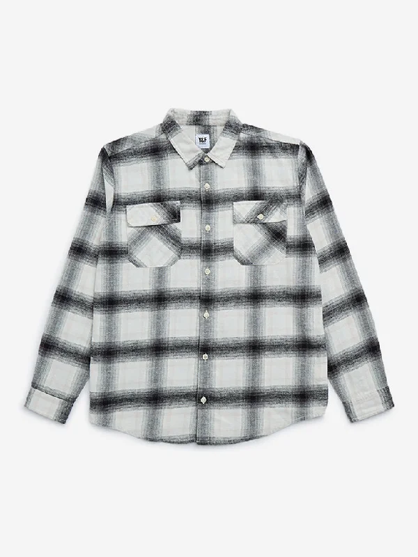 Y&F Kids Beige Checks Printed Cotton Shirt