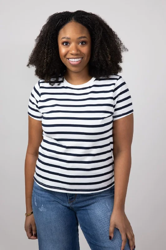 Thread & Supply Asher Striped T-Shirt for Women in White Navy | T2940CKNTS-WHITENAVY