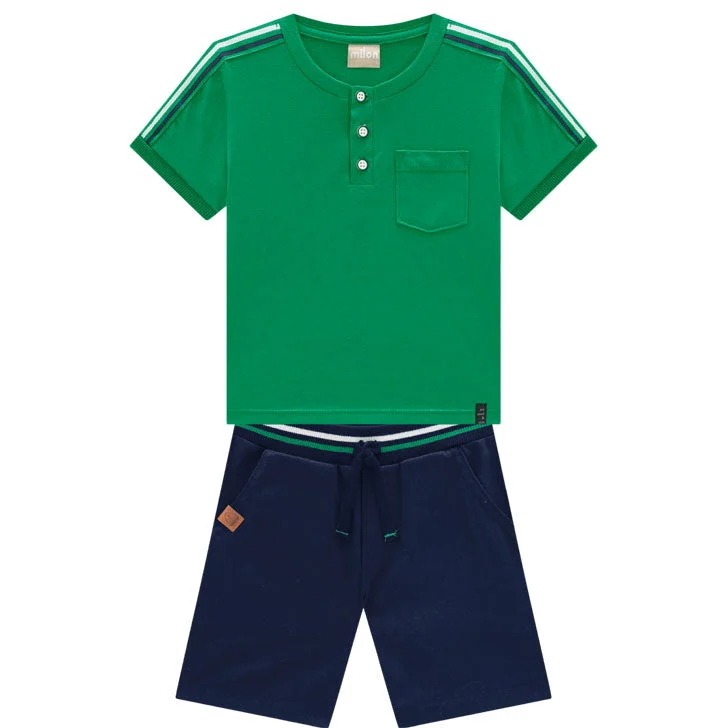 2 Piece Boys S/S Henley Shirt & Shorts