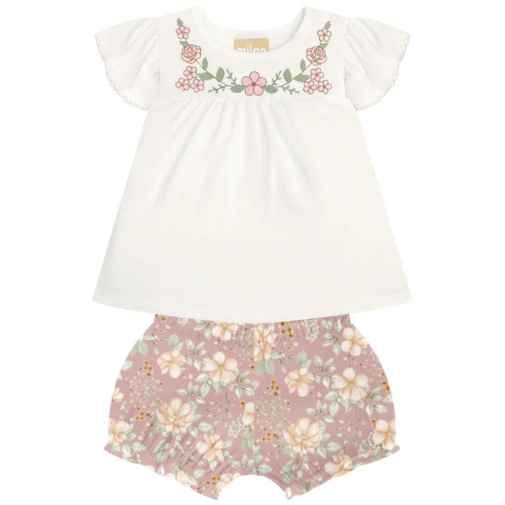 2 Piece Girls Flower Top & Shorts