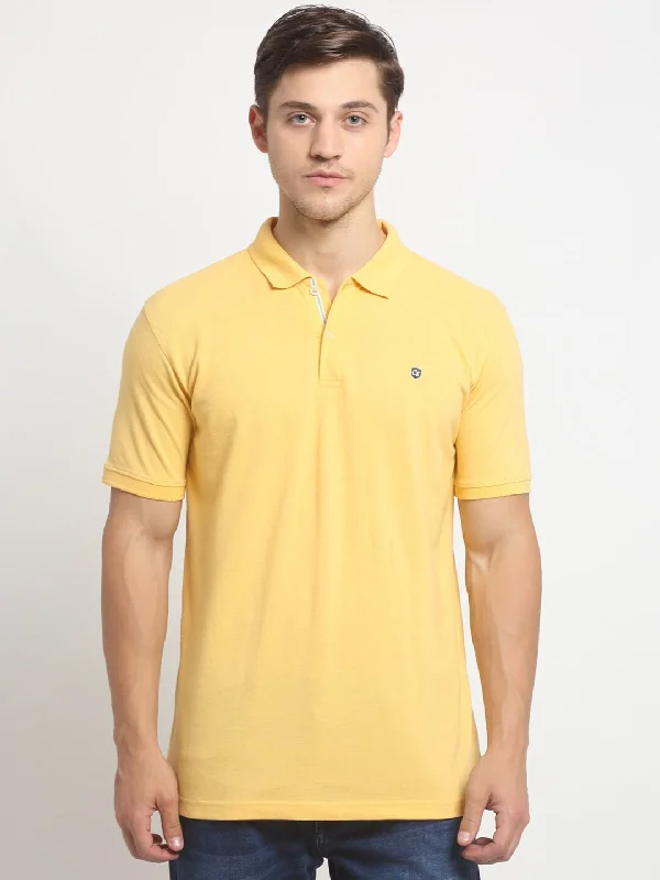 Men Yellow Casual Polo Neck T-Shirt