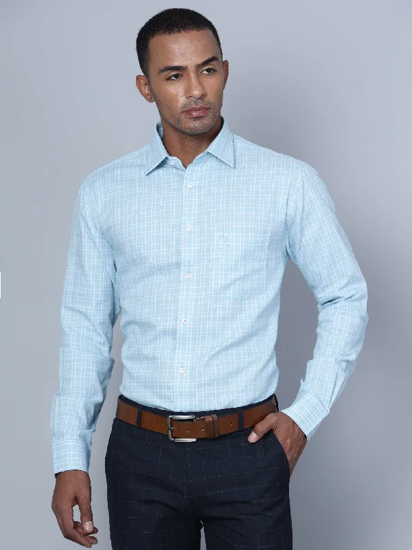 Men's Mint Blue Formal Small Checks Full Sleeve Shirt