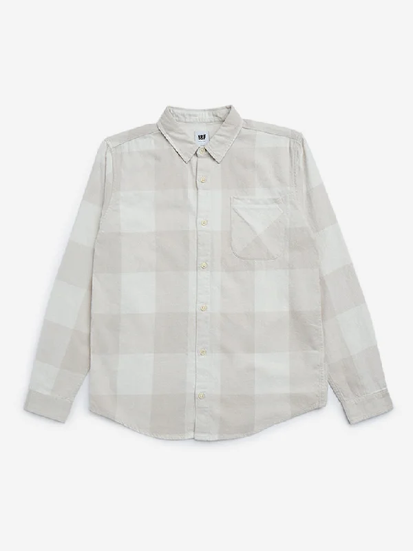 Y&F Kids Light Beige Checkered Cotton Shirt