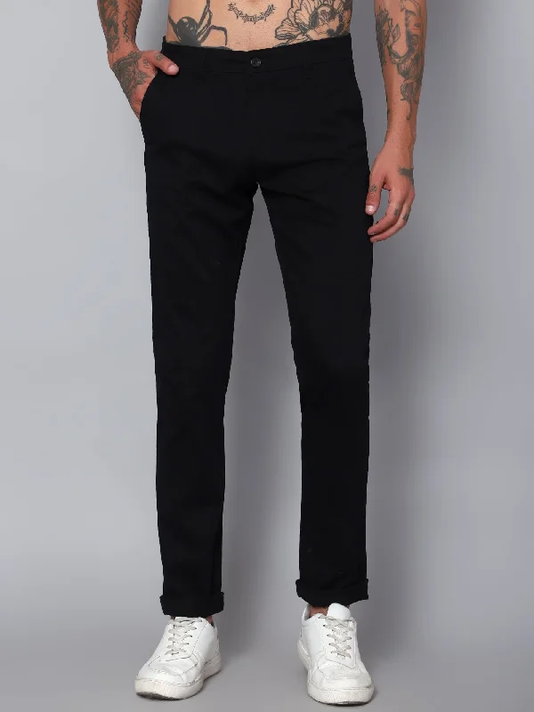 Men's Casual Flat front Black  Trousers