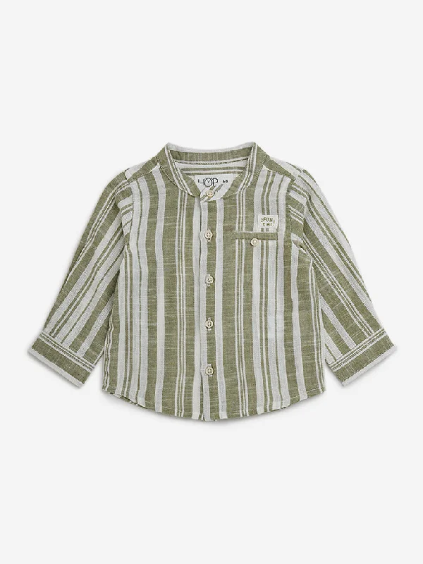 HOP Baby Sage Striped Cotton Shirt