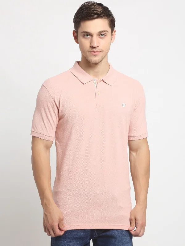 Men Pink Casual Polo Neck T-Shirt