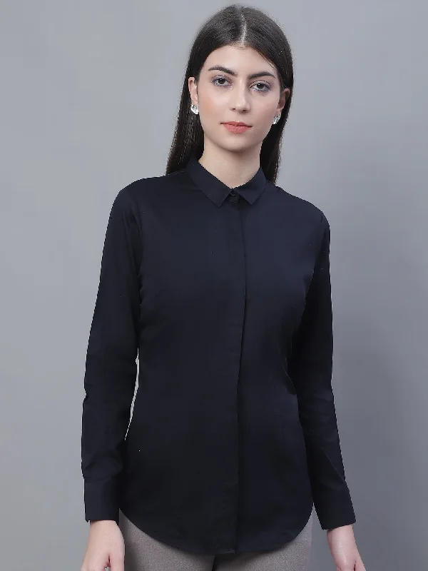 Women's Formal Slim Fit Black Regular Full Sleeve  Shirt