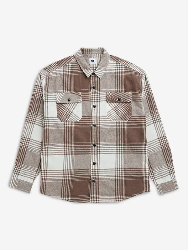 Y&F Kids Brown Checks Printed Cotton Shirt