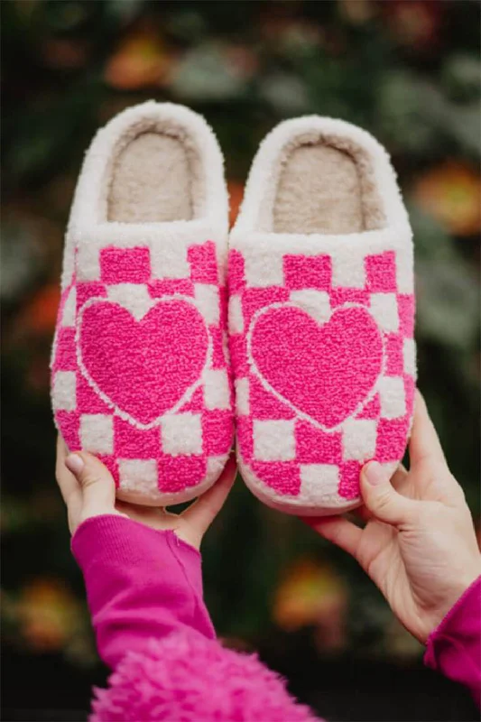 Pink Heart Checker Slippers for Women in White | KDC-SLPR-158-WHT