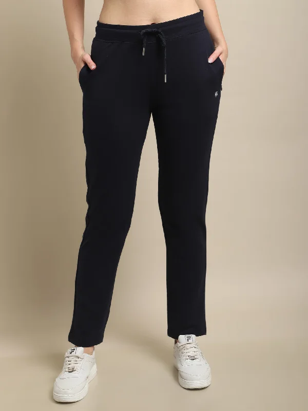 Women's Casual  Navy Blue Full length Mid rise Track Pants