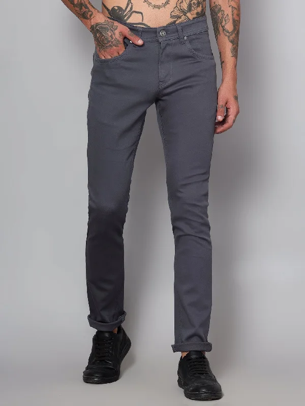 Men's Casual Flat front Grey  Trousers