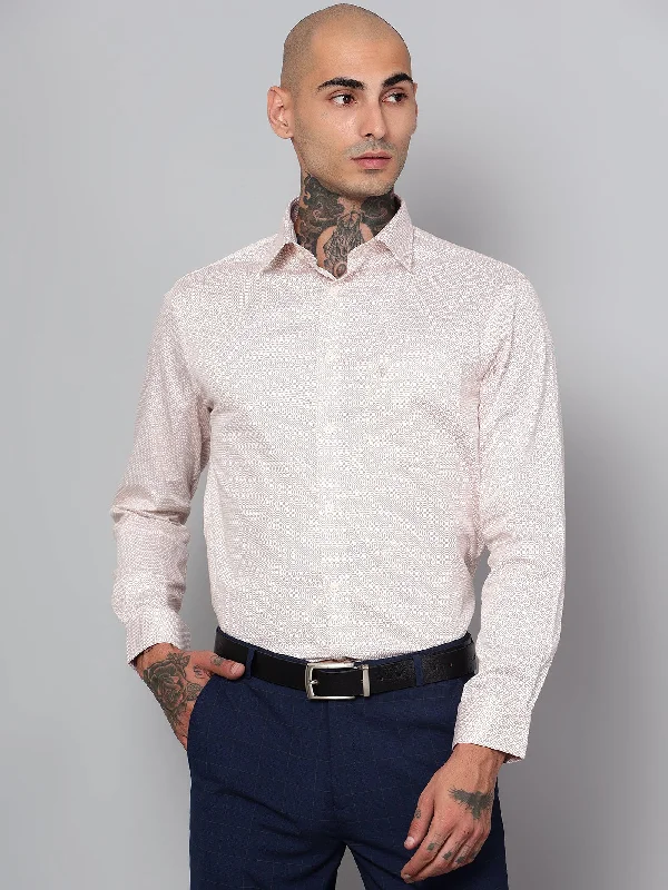 Men's Brown Formal Geometric Print Full Sleeve Shirt