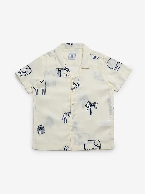 HOP Kids Off-White Embroidered Resort-Fit Shirt