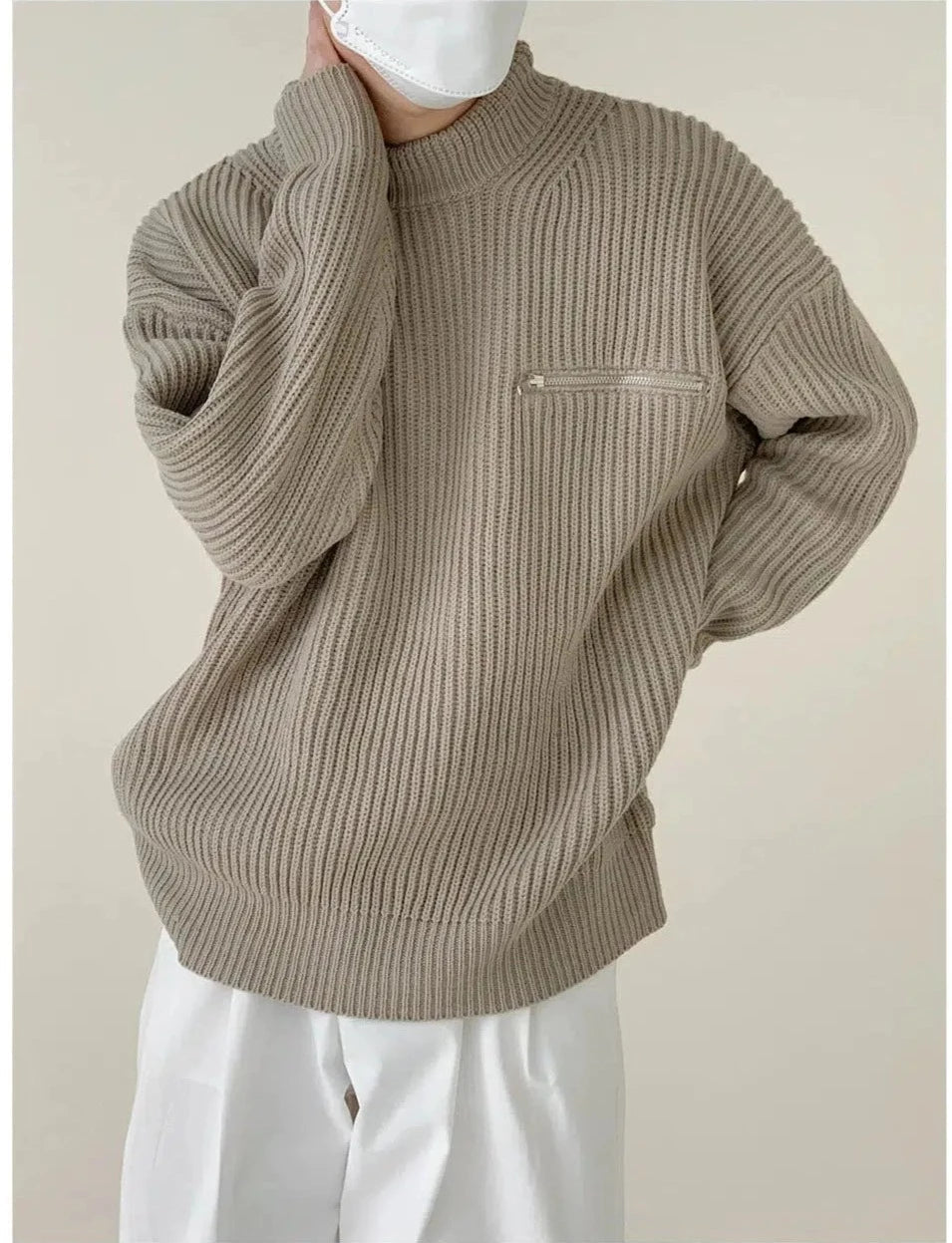 Stand-up Collar Pleated Pullover Sweater