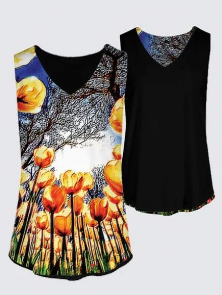 Floral Embosses: Tulip Daydream 01 Designer Kaplan Sleeveless Tee