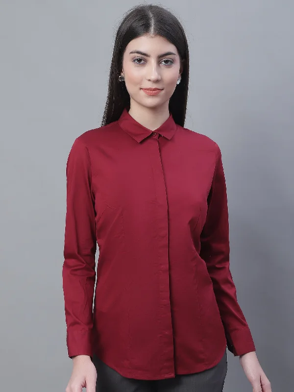 Women's Formal Slim Fit Maroon Regular Full Sleeve  Shirt