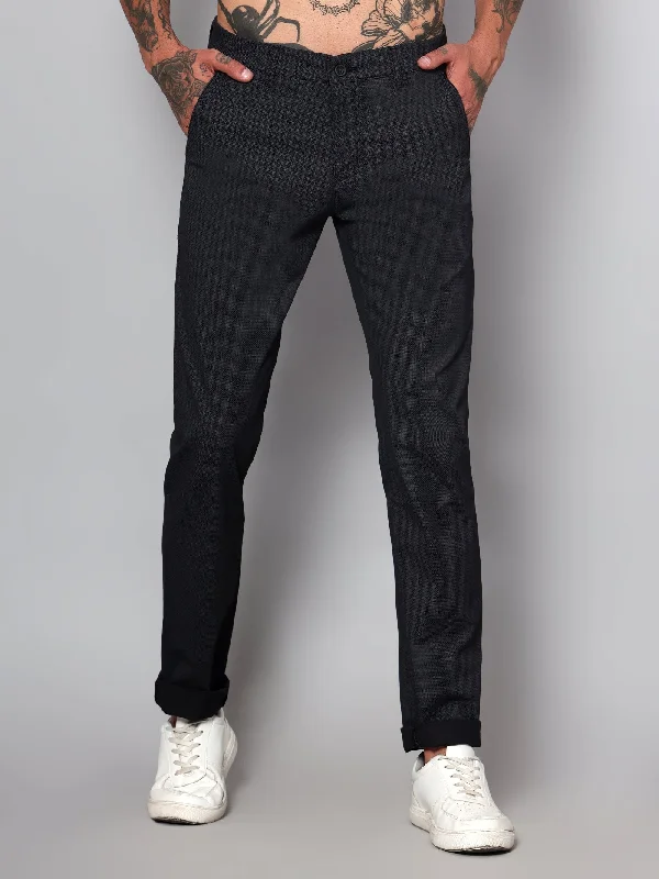 Men's Casual Flat front Black  Trousers