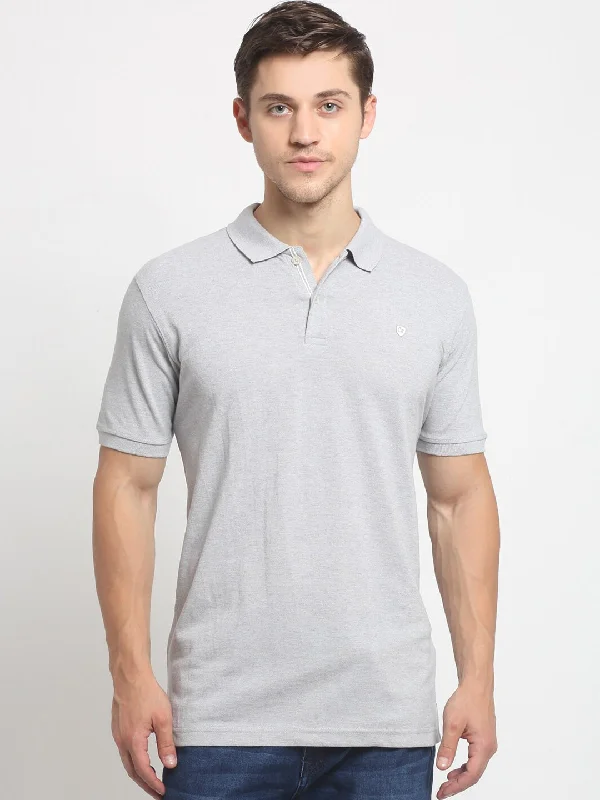 Men Grey Casual Polo Neck T-Shirt