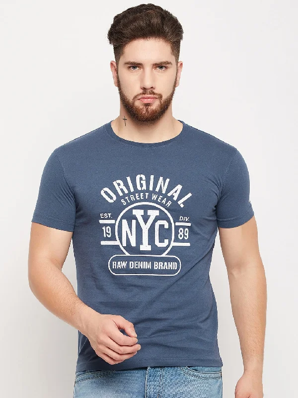 Men Blue Round Neck T-Shirt