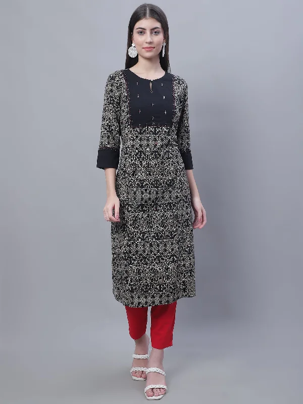 Women's Casual Round Neck Brick All Over Printed Knee Length Kurti