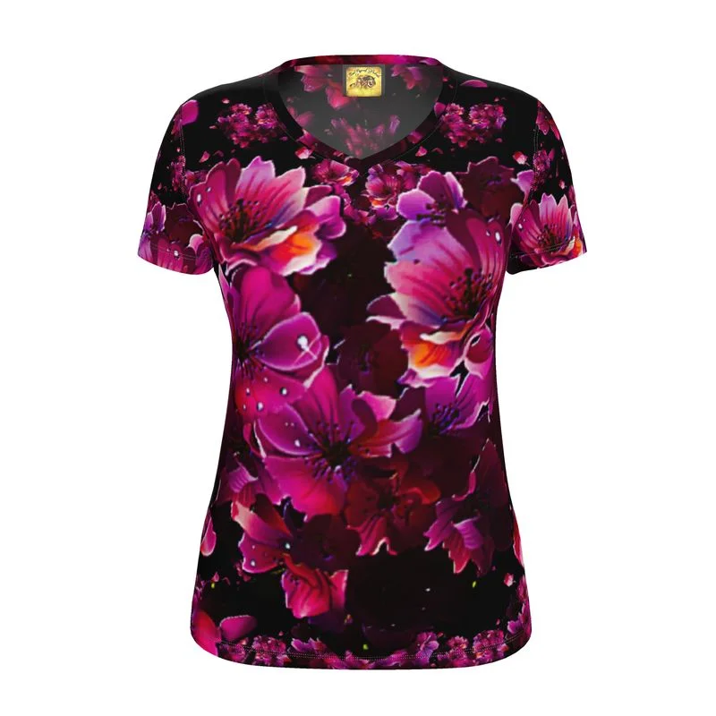 TRP Floral Print 02 Ladies Designer V-neck Jersey T-shirt