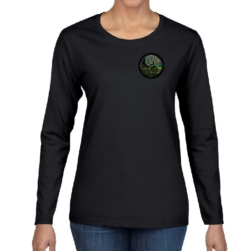 Tree of Life - As above, so below by KTJ Designer Gildan Ladies Heavy Cotton Long Sleeve T-shirt (Black/Red)