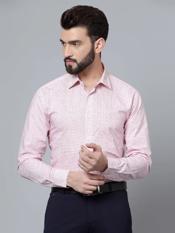 Men's Light Pink Formal Geometric Print Full Sleeve Shirt