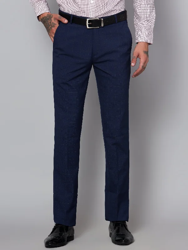 Men's Formal Flat front Blue Checks Trousers