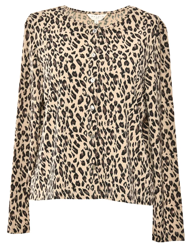 Animal Print Brown Blouse - L