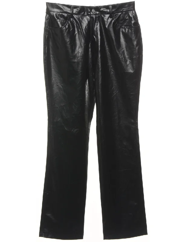 Black Faux Leather 1990s Trousers - W30 L33