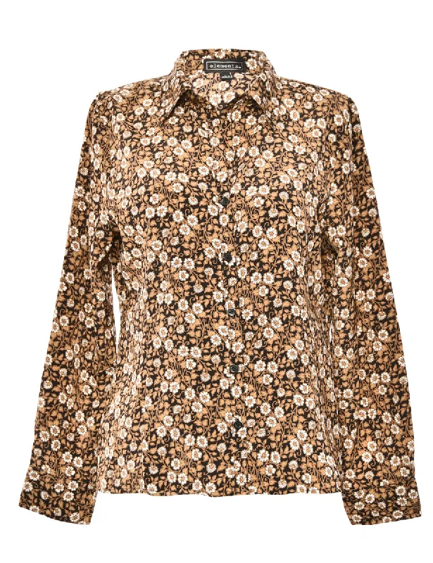 Floral Brown Blouse - L