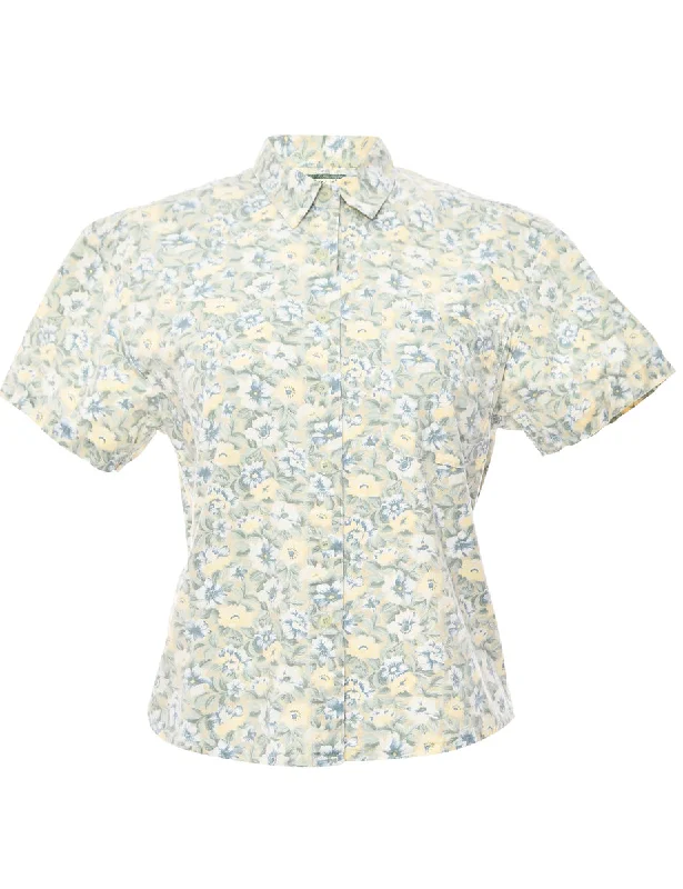 Floral Pale Yellow & Blue Blouse - M