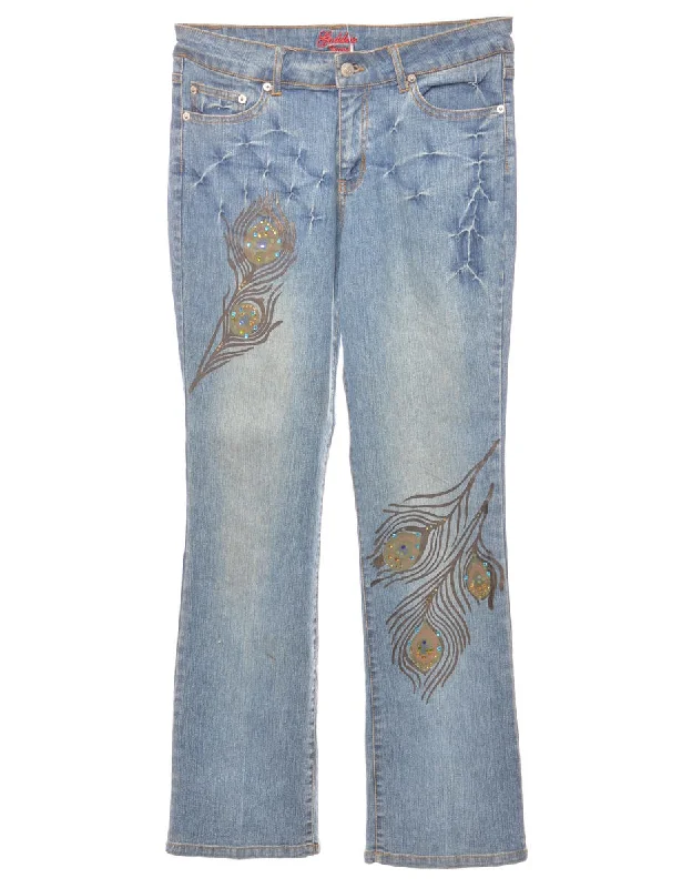 Studded Printed Bootcut Jeans - W30 L31